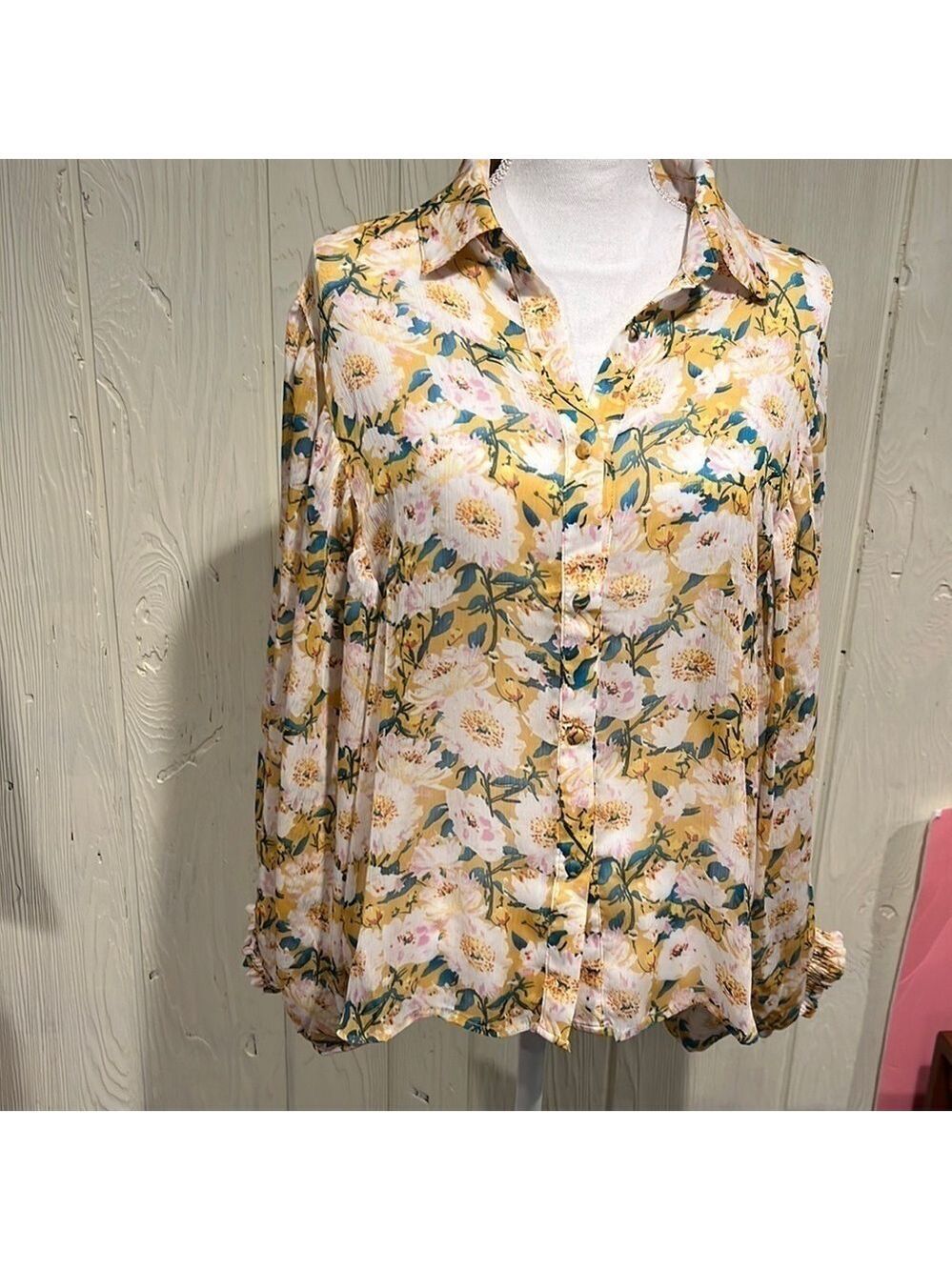 Floral Print Puffy Sleeve Blouse Medium